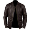 Men's Choco Brown Leather Bomber Jacket