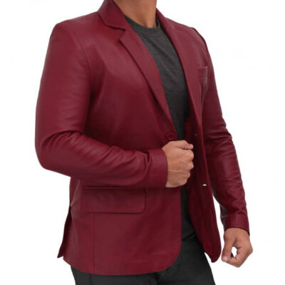 Mens Formal Maroon Real Leather Blazer