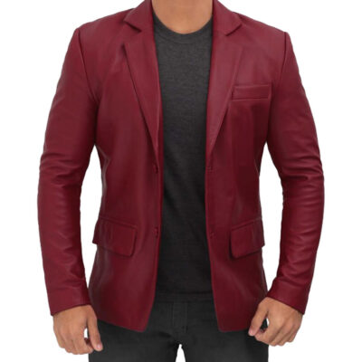 Mens Formal Maroon Real Leather Blazer