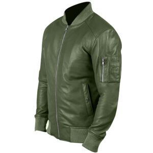 Men's Stylish Green Leather Bomber Jacket