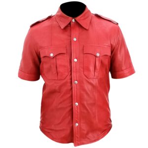 Mens Police Uniform Red Leather Jacket