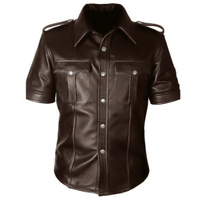 Mens Brown Police Uniform Leather Jacket