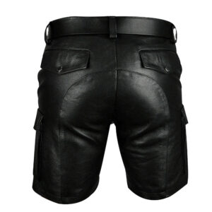 Mens Real Black Leather Cargo Shorts