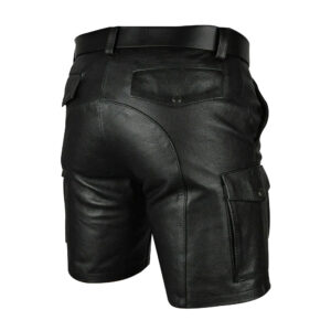 Mens Real Black Leather Cargo Shorts