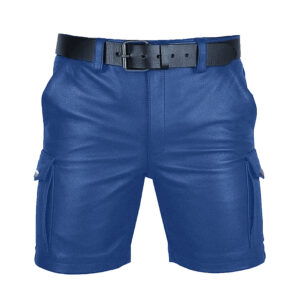 Mens Real Blue Leather Cargo Shorts