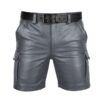 Mens Real Gray Leather Cargo Shorts Sexy Leather Shorts