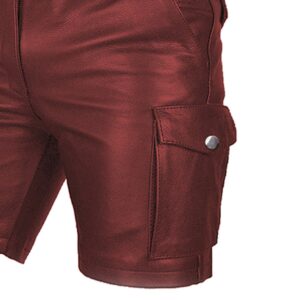 Mens Real Maroon Leather Cargo Shorts