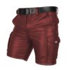 Mens Real Maroon Leather Cargo Shorts