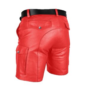 Mens Real Red Leather Cargo Shorts