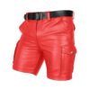 Mens Real Red Leather Cargo Shorts