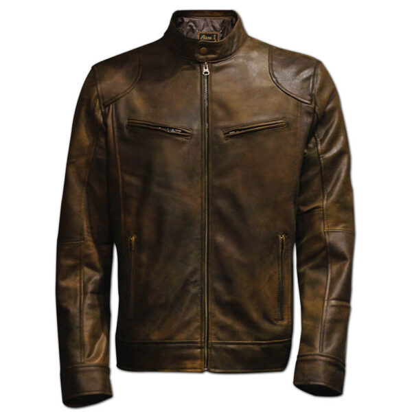 Mens Retro Vintage Brown Leather Jacket Biker Moto Cafe Racer Leather Jacket