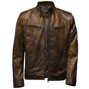 Mens Retro Vintage Brown Leather Jacket Biker Moto Cafe Racer Leather Jacket