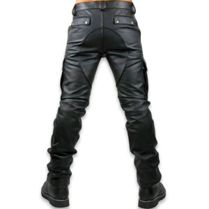 Mens Sexy Black Leather Cargo Pants
