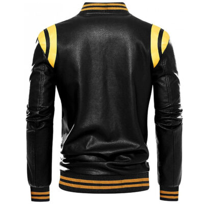 Men's Slim Sporty Varsity Leather Jacket Biker Bomber