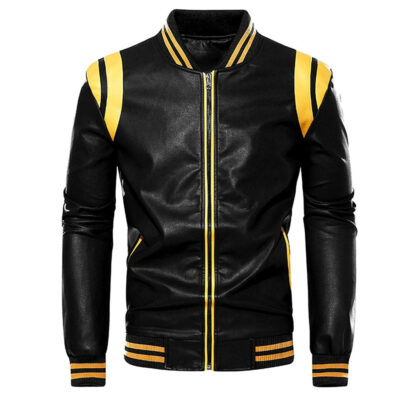Men's Slim Sporty Varsity Leather Jacket Biker Bomber
