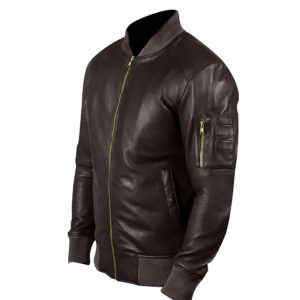 Men's Choco Brown Leather Bomber Jacket