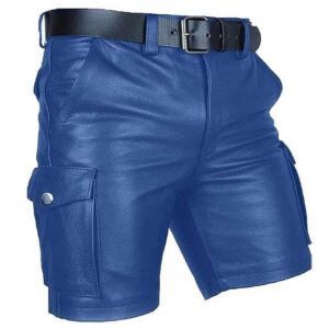 Men's Cargo Club Wear Leather Shorts Men's Style Club Wear Shorts Casual Shorts with 6 Pockets