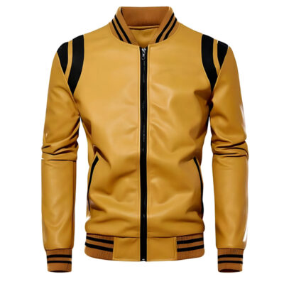 Men's Varsity Leather Jacket Halloween Yellow Leather Jacket
