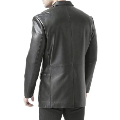 Premium Mens Black Leather Blazer Jacket