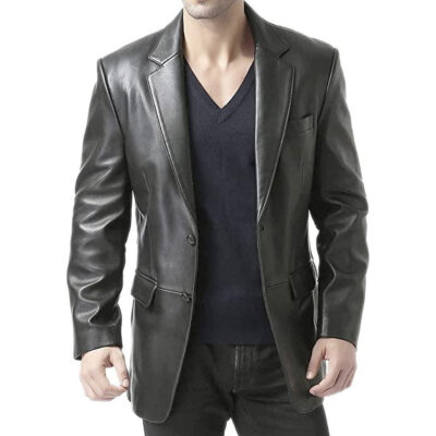 Premium Mens Black Leather Blazer Jacket