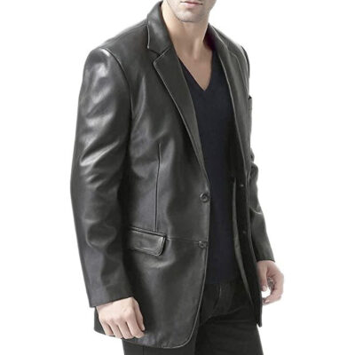 Premium Mens Black Leather Blazer Jacket