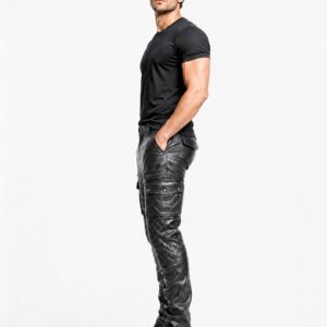 Alternative view of Mens Black Leather Cargo Pants