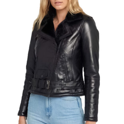 Women's Clara Black Fur Leather Jacket