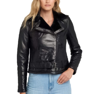 Women's Clara Black Fur Leather Jacket