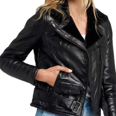 Women's Clara Black Fur Leather Jacket