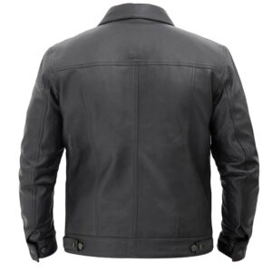Men's Black Leather Trucker Jacket Men's Denim Style Black Leather Jacket
