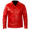 Men's Stylish Red Leather Trucker Jacket
