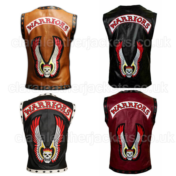 The Warriors Movie Four Colors Leather Vest The Warriors Movie Leather Vest Biker Black White Brown Maroon Burgundy