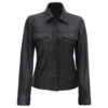 Women's Black Leather Trucker Jacket Women's Denim Style Black Leather Jacket