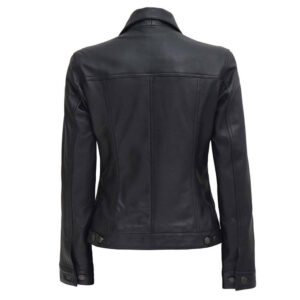 Women's Black Leather Trucker Jacket Women's Denim Style Black Leather Jacket