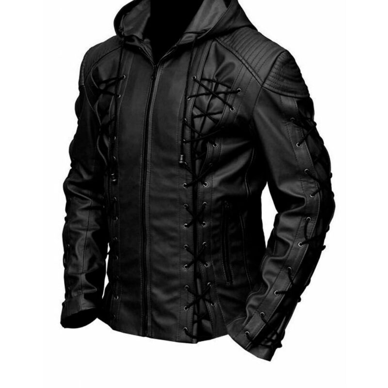 Arrow Arsenal Black Hoodie Jacket - Clara Leather Jackets