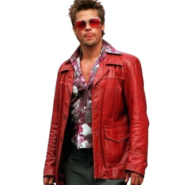 Brad Pitt Fight Club Red Leather Jacket