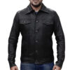 Men's Denim Style Trucker Leather Jacket