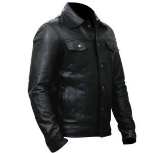 Men's Denim Style Trucker Leather Jacket