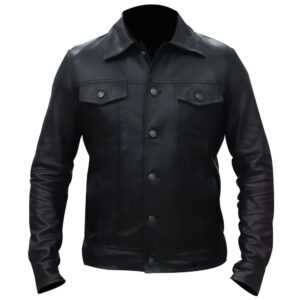 Men's Denim Style Trucker Leather Jacket
