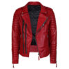Men's Quilted Biker Red Leather Jacket