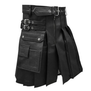 Men's Black Leather Kilt Gladiator Larp Warriors Kilt