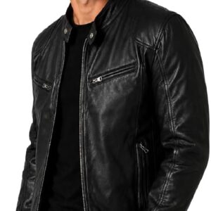 Mens Real Leather Biker Motorcycle Bomber Black Vintage Cafe Racer Quilted Style Genuine Leather Jacket For Mens
