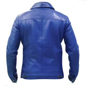 Men's Royal Blue Leather Trucker Jacket