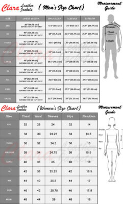 clara leather jackets uk mens and womens size chart guide