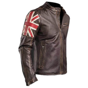 Men's Cafe Racer UK Flag Leather Jacket