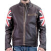 Men's Cafe Racer UK Flag Leather Jacket