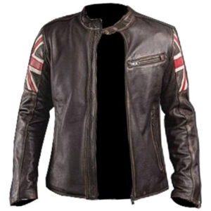 Men's Cafe Racer UK Flag Leather Jacket