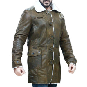 Men's Jungle Brown Leather White Fur Coat