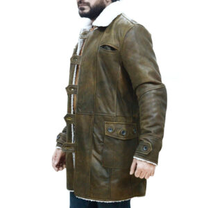 Men's Jungle Brown Leather White Fur Coat