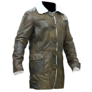 Men's Jungle Brown Leather White Fur Coat